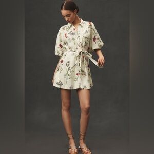 Anthropologie Floral Mini Dress - Cream and Multicolor